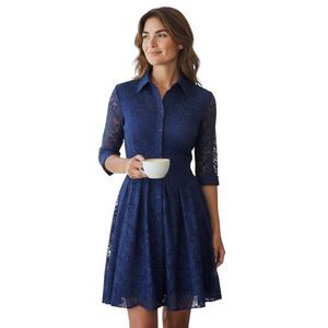 GABBY SKYE NAVY BLUE LACE FIT & FLAIR DRESS SZ.6 EUC.